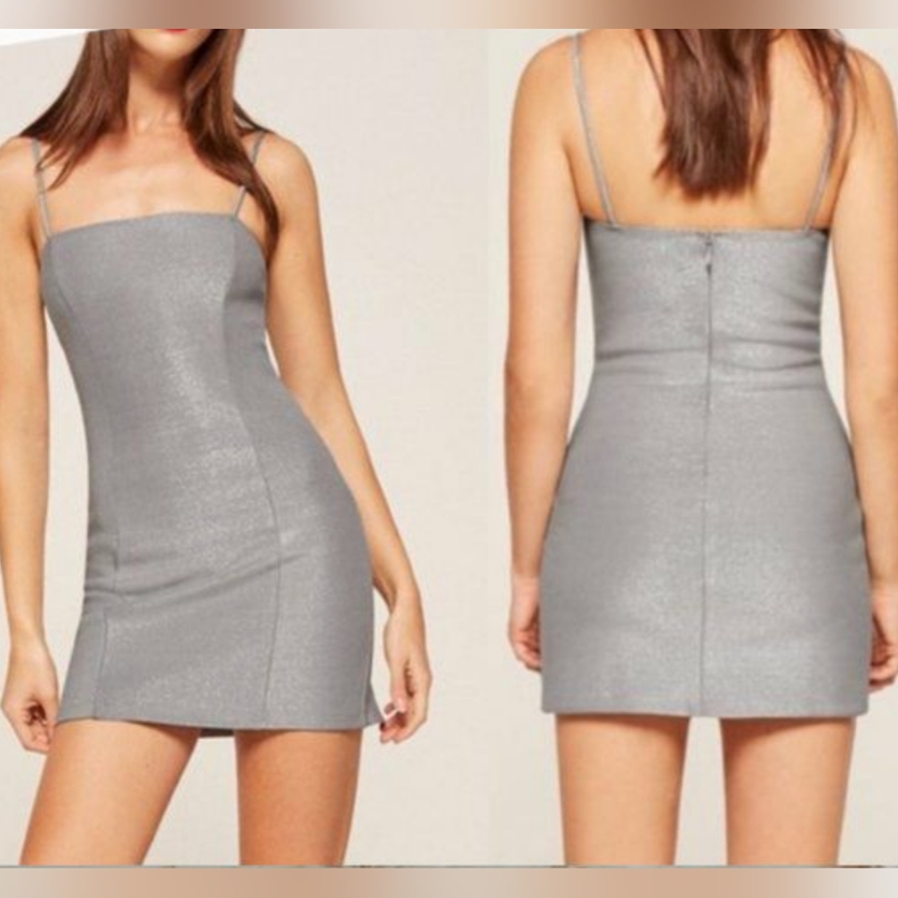 REFORMATION Square Neckline Silver Mini Dress Size Small